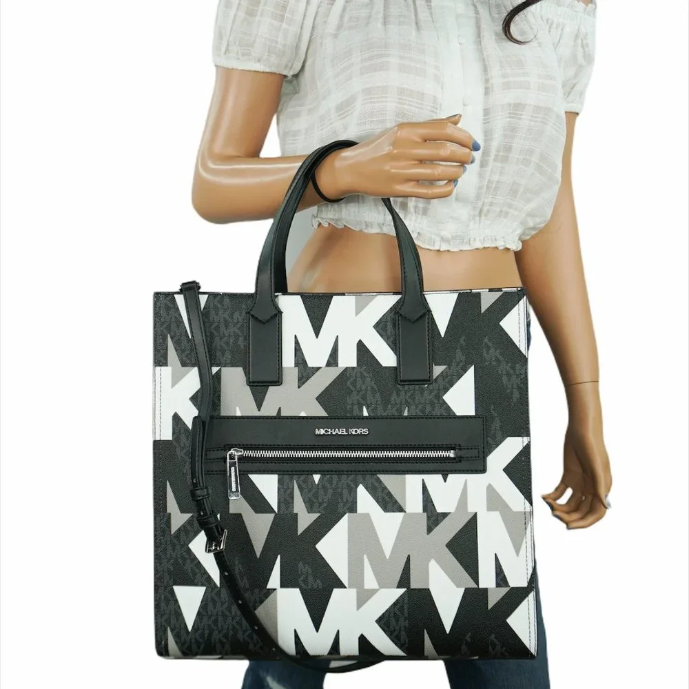 Michael Kors Kenly Large Graphic Logo Tote Satchel Shoulder Bag MK Black Multi